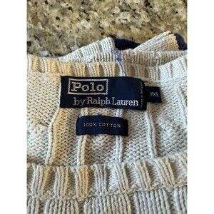 Vintage Sweater XXL Polo Ralph Lauren Men's Cable Knit Blue & White Crew Neck